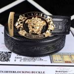 AAA Grade Versace Black Leather Belt With Golden Lion Head Buckle